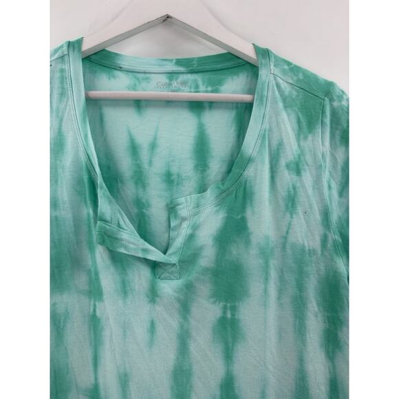 Calvin Klein T Shirt Womens Medium Blue Green Tie Dye Short Sleeves V Neck - Picture 3 of 16